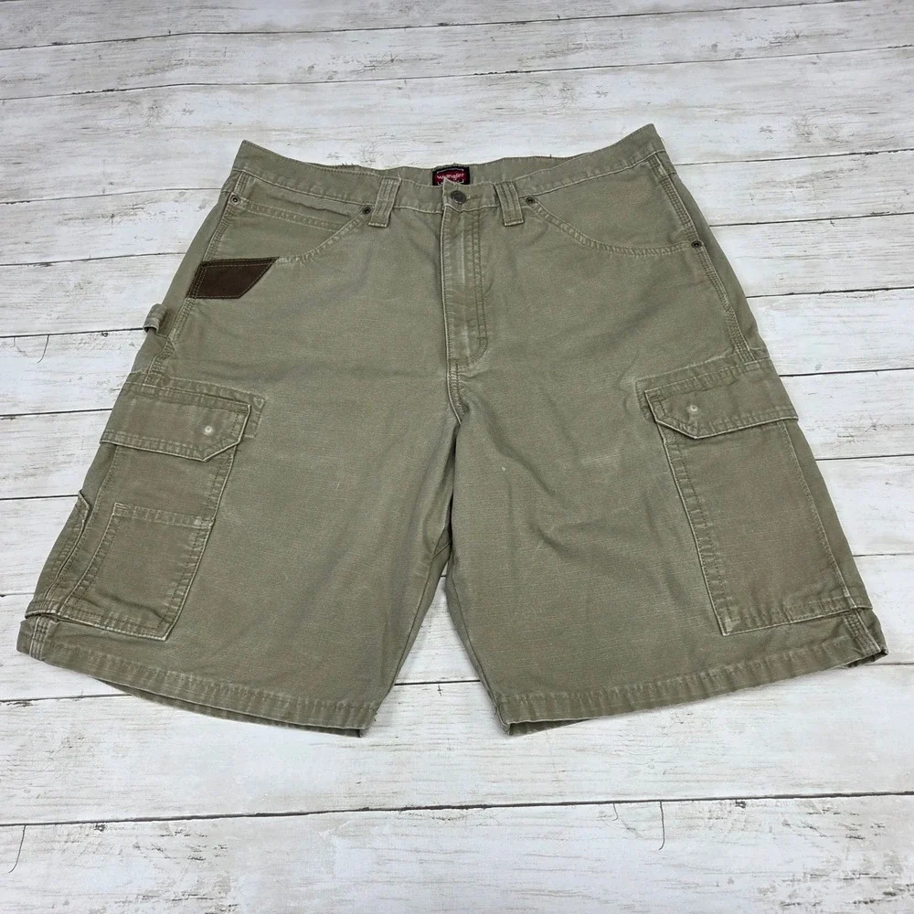 Wrangler Workwear Cargo Shorts Utility Men 36 Green Ripstop Cotton WMWR3BR